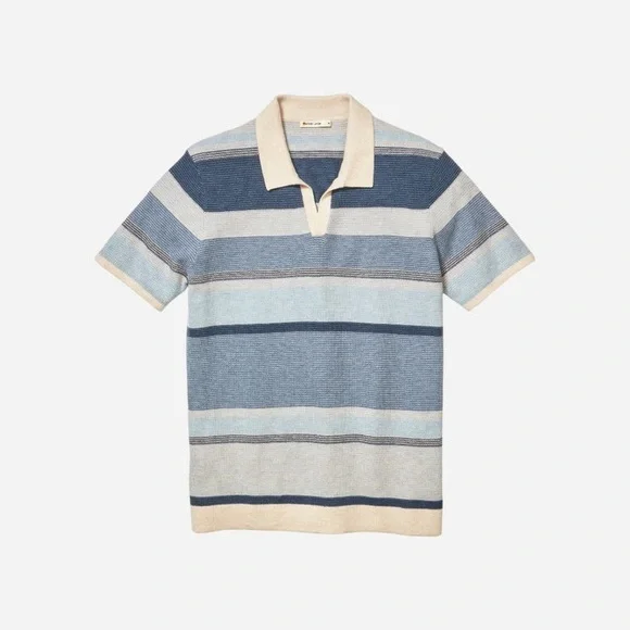 Marine Layer Liam Sweater Polo in Blue Multi Striped Shirt - Picture 2 of 8